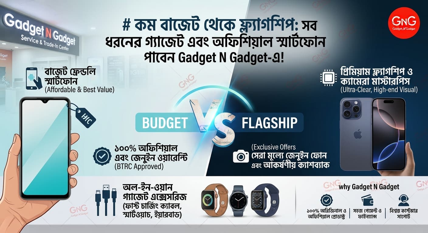 কম বাজেট থেকে ফ্ল্যাগশিপ: সব ধরনের গ্যাজেট এবং অফিশিয়াল স্মার্টফোন পাবেন Gadget N Gadget-এ!